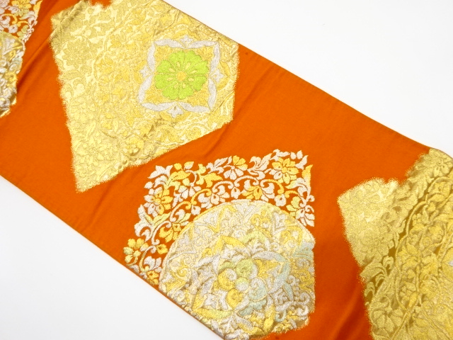 アンティーク　華紋に花更紗模様織り出し袋帯（着用可）